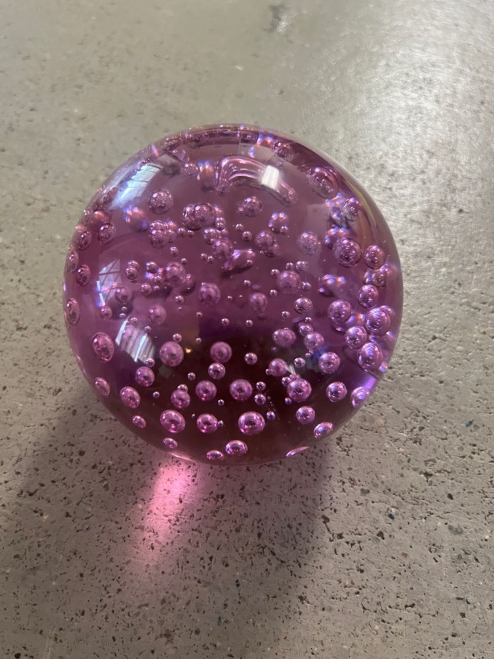Purple Glass Paperweight with Encased Bubbles